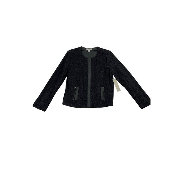 NWT Laura Ashley Vintage 90s Edgy Black Lace Zip Front Tailored Jacket  - Size M - Picture 1 of 6